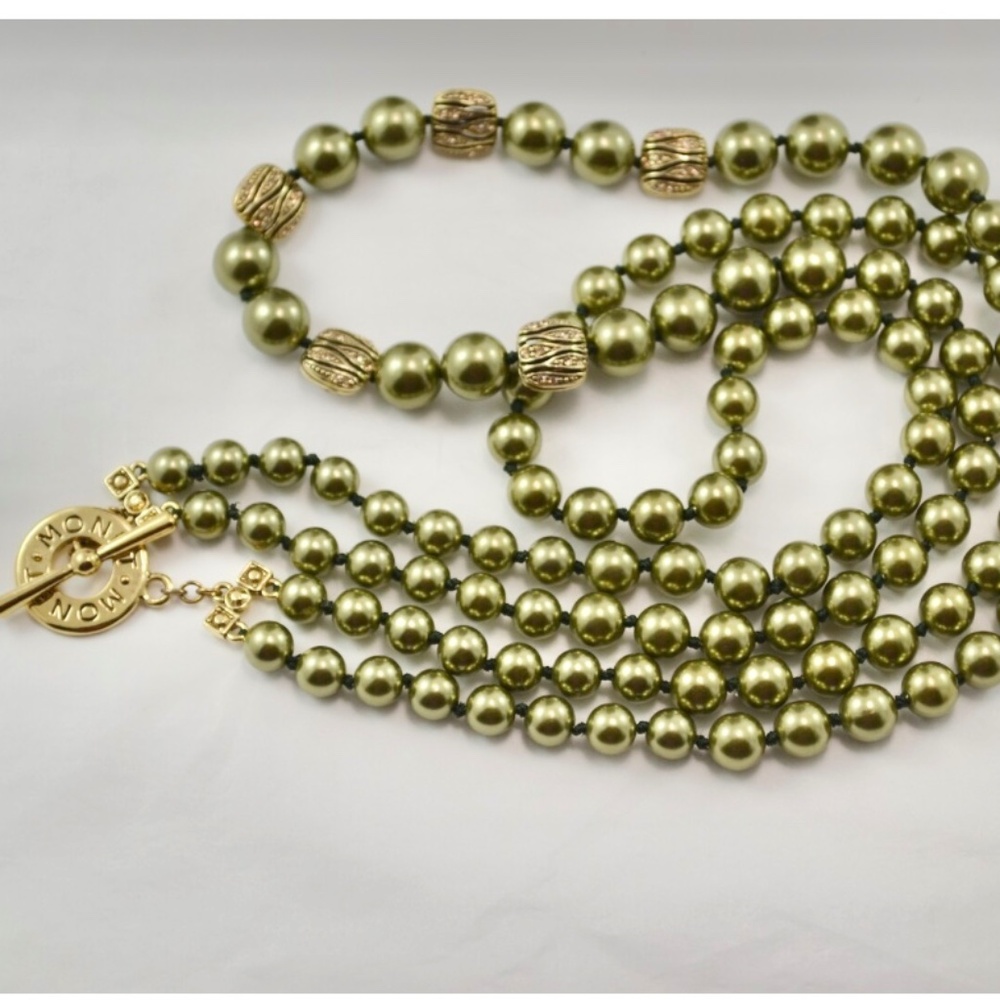 Vintage MONET Stunning Green Multi Stand Beaded Necklace